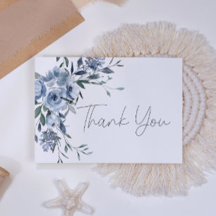 Tarjeta De Agradecimiento Rosas Azules Polvorientas Flores Guión Boda