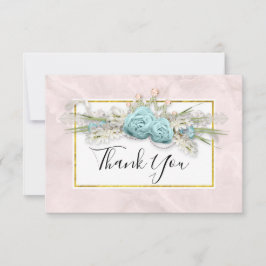 Tarjeta De Agradecimiento Rosas Azules y Crown Floral Bouquet Gracias