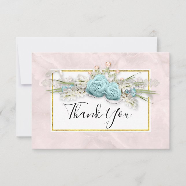 Tarjeta De Agradecimiento Rosas Azules y Crown Floral Bouquet Gracias (Anverso)