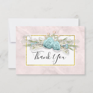 Tarjeta De Agradecimiento Rosas Azules y Crown Floral Bouquet Gracias