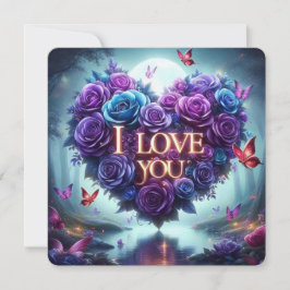 Tarjeta De Agradecimiento rosas azules y moradas día de San Valentín