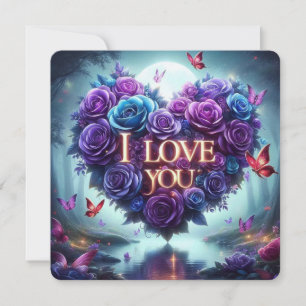 Tarjeta De Agradecimiento rosas azules y moradas día de San Valentín