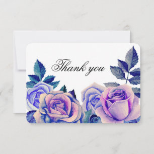 Tarjeta De Agradecimiento Rosas azules y moradas gracias. Boda floral