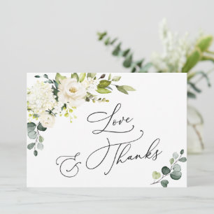 Tarjeta De Agradecimiento Rosas blancas de eucalipto elegante Floral