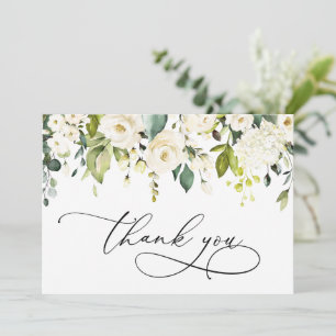 Tarjeta De Agradecimiento Rosas blancas de eucalipto elegante Floral
