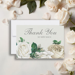 Tarjeta De Agradecimiento Rosas blancas de marfil elegante boda agradecer