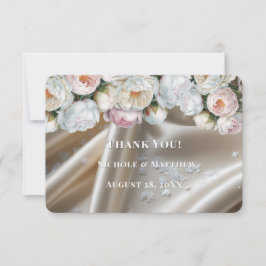 Tarjeta De Agradecimiento Rosas blancas de raso y boda de peonía