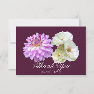 Tarjeta De Agradecimiento Rosas Blancas Elegantes Dalia Morada Chic Gracias