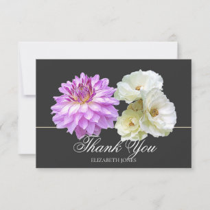 Tarjeta De Agradecimiento Rosas Blancas Elegantes Dalia Morada Chic Gracias