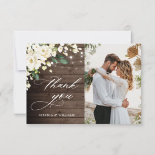 Tarjeta De Agradecimiento Rosas Blancas Foto Rústica De Linterna De Madera