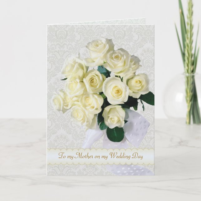 Tarjeta De Agradecimiento Rosas blancas - Gracias madre por mi Boda (Anverso)
