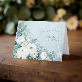 Tarjeta De Agradecimiento Rosas Blancas Hellebores Eucalipto Plateado Boda