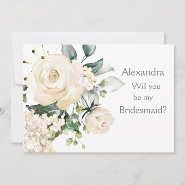 Tarjeta De Agradecimiento Rosas blancas, hidrangea, Bridesmaid (Anverso)