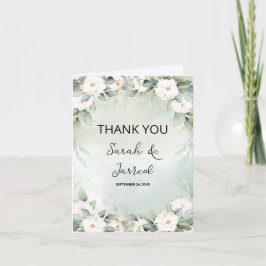 Tarjeta De Agradecimiento Rosas blancas hojas de eucalipto