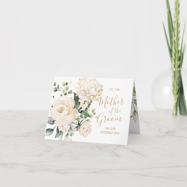 Tarjeta De Agradecimiento Rosas blancas, madre del Boda del Groom (Anverso)