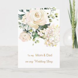 Tarjeta De Agradecimiento Rosas blancas para mi Mamá y papá en mi día de bod