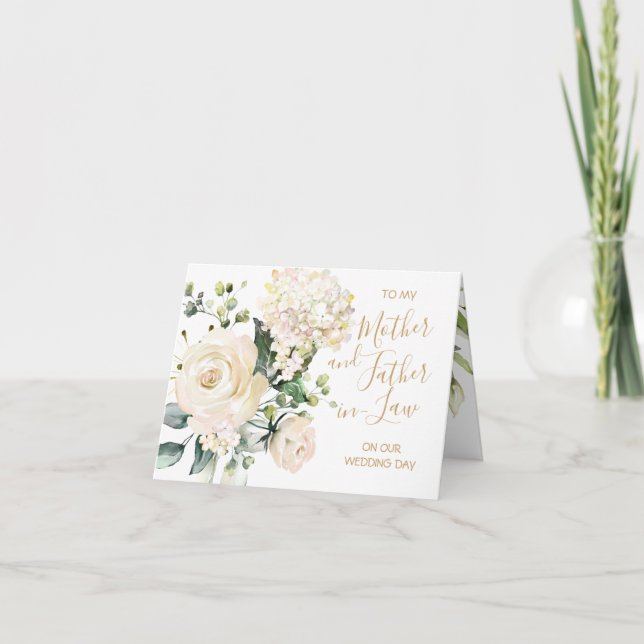 Tarjeta De Agradecimiento Rosas blancas para mi suegra en mi día de matrimon (Anverso)