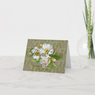 Tarjeta De Agradecimiento Rosas blancas personalizadas Follaje Boda