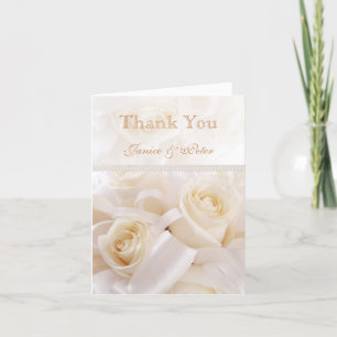 Tarjeta De Agradecimiento Rosas blancas románticas crema Gracias por la boda