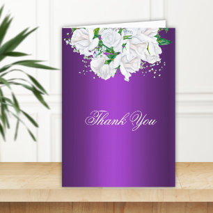 Tarjeta De Agradecimiento Rosas blancas y elegante Boda púrpura