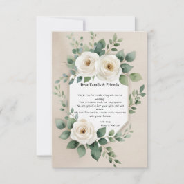 Tarjeta De Agradecimiento Rosas blancas y elegante verde Boda de Boho rústic