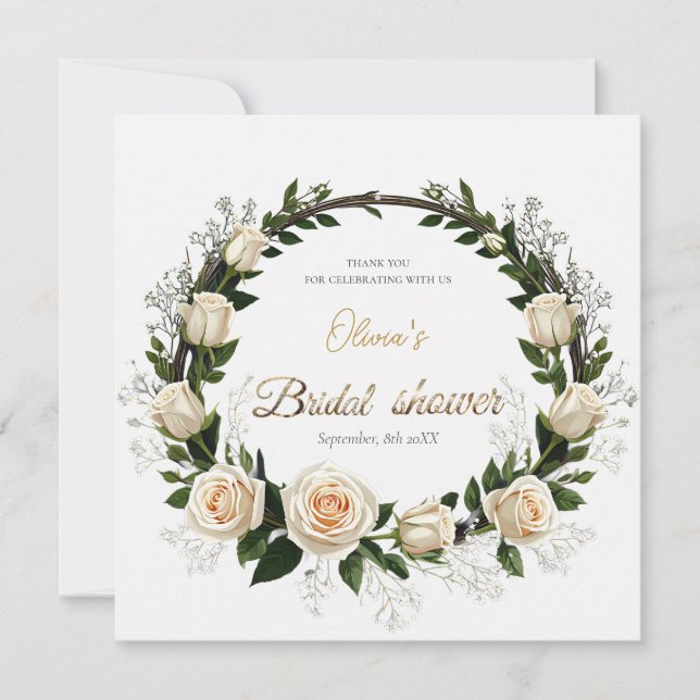 Tarjeta De Agradecimiento Rosas Blancas y Favor de Ajenjo (Anverso)