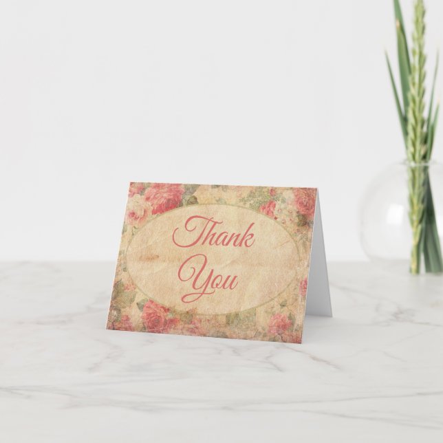 Tarjeta De Agradecimiento Rosas Bodas de las flores rosadas florales de époc (Anverso)