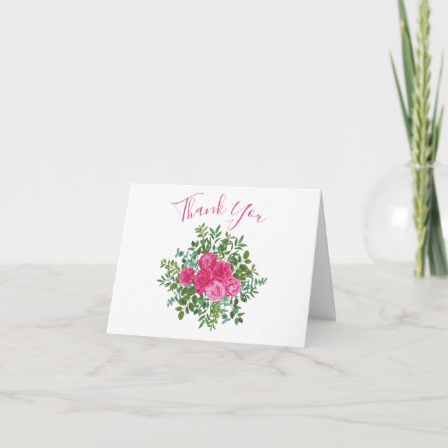 Tarjeta De Agradecimiento Rosas Bodas rosados brillantes Floral moderna (Anverso)
