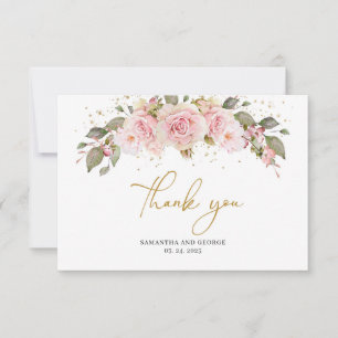 Tarjeta De Agradecimiento Rosas bohemias flores dorado floral rosa