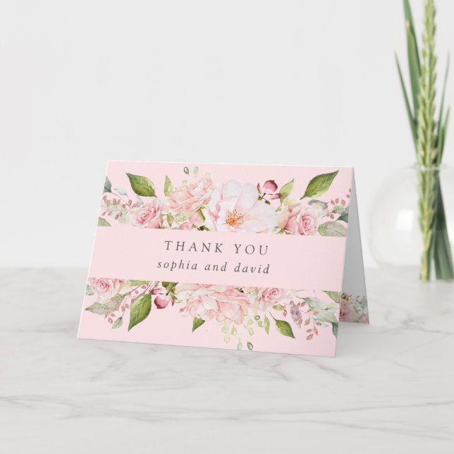 Tarjeta De Agradecimiento Rosas bonitos | Boda Floral Rosa Gracias (Anverso)