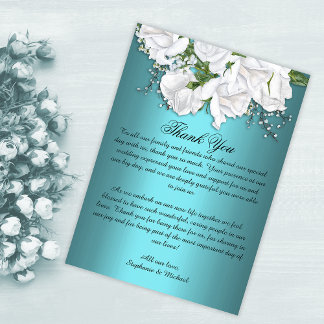 Tarjeta De Agradecimiento Rosas botánicos de elegancia verde azulada Boda
