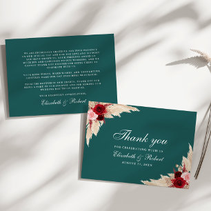 Tarjeta De Agradecimiento Rosas Burgundy Verde Azul Bodas