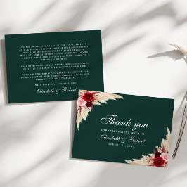 Tarjeta De Agradecimiento Rosas Burgundy Verde Esmeralda Boda
