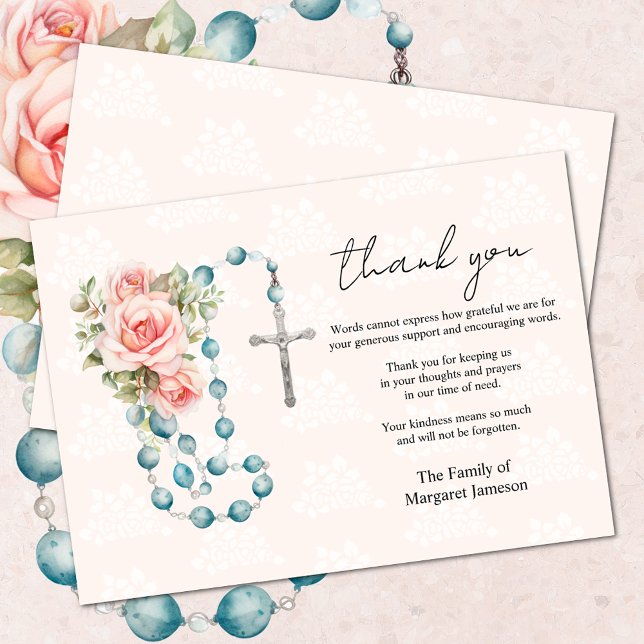 Tarjeta De Agradecimiento Rosas católicos Rosary Compasión por la Condolenci (Easy to personalize)