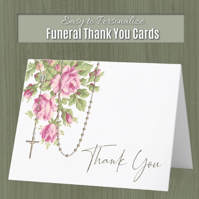Tarjeta De Agradecimiento Rosas católicos Rosary Compasión por la Condolenci (Traditional Catholic Funeral Rosary Thank You cards)