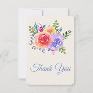 Tarjeta De Agradecimiento Rosas coloridos Boda de acuarela floral