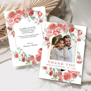Tarjeta De Agradecimiento Rosas Coral Pink Foto Floral Boda