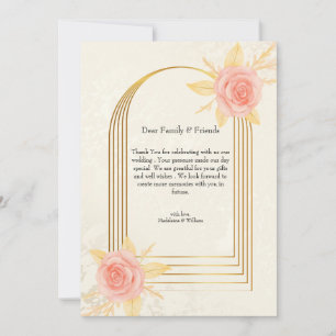 Tarjeta De Agradecimiento Rosas Cremas Elegantes en Marco Dorado Lujo Bodas