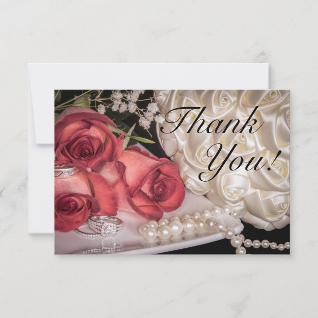Tarjeta De Agradecimiento rosas de 2586 Bodas con Anillos, Perlas (Anverso)