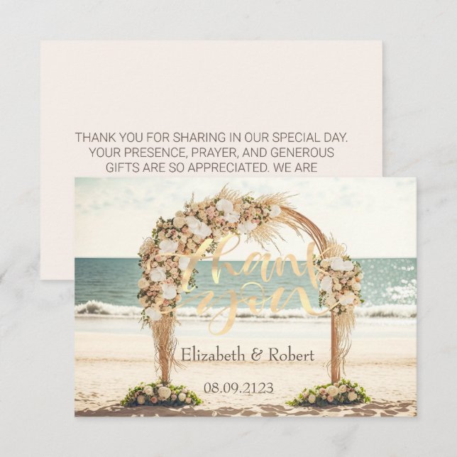 Tarjeta De Agradecimiento Rosas de Beach Wedding Arbor (Anverso / Reverso)