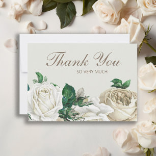 Tarjeta De Agradecimiento Rosas de boda Elegantes de Crema Marfil Blanco Agr
