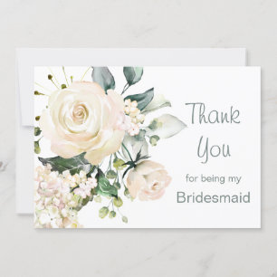 Tarjeta De Agradecimiento rosas de crema blanca, hidrangea Bridesmaid Gracia