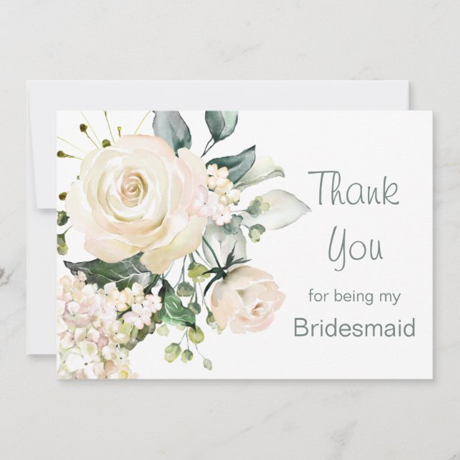 Tarjeta De Agradecimiento rosas de crema blanca, hidrangea Bridesmaid Gracia (Anverso)
