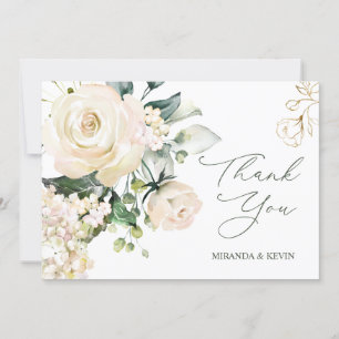 Tarjeta De Agradecimiento Rosas de crema blanca Hydrangea Boda Gracias