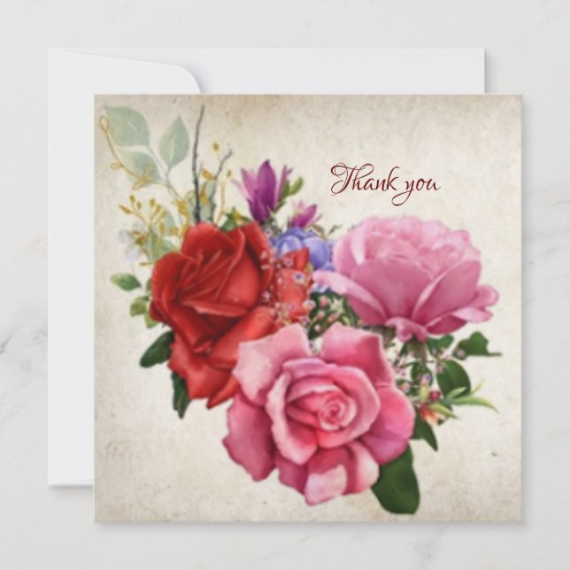 Tarjeta De Agradecimiento Rosas de época (Anverso)