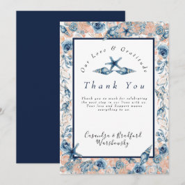 Tarjeta De Agradecimiento Rosas de flores de concha acuática Boda