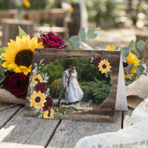 Tarjeta De Agradecimiento Rosas de girasol de madera rústica para boda Foto