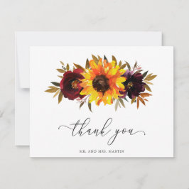 Tarjeta De Agradecimiento Rosas de girasol rojas púrpura rústicas boda de ot