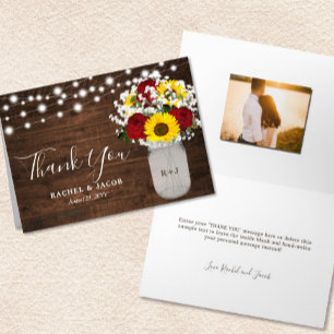 Tarjeta De Agradecimiento Rosas de girasoles rusos Jar Lights Boda de fotos
