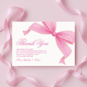 Tarjeta De Agradecimiento Rosas de lazo rosa Coquette Cottagecore Baby Showe